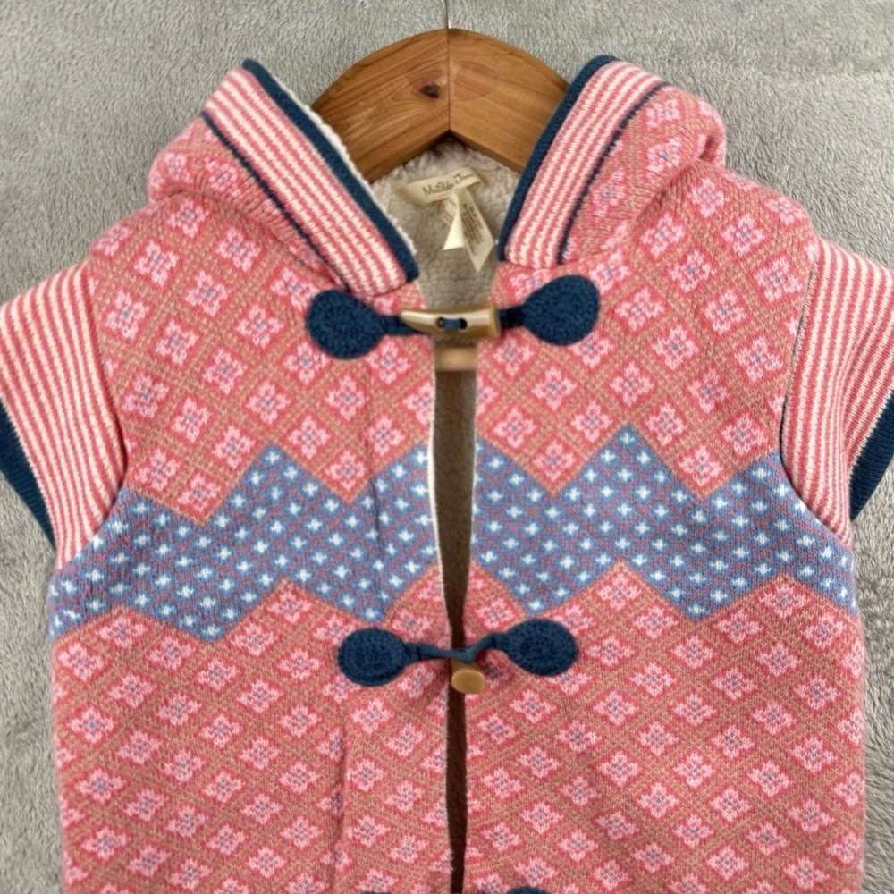 Matilda Jane Warm Hugs Vest Girls 10 Hood Sherpa Lined Cozy‎ Pink Floral Diamond